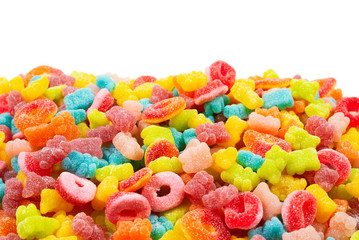 Assorted gummy candies. Top view. Jelly  sweets.