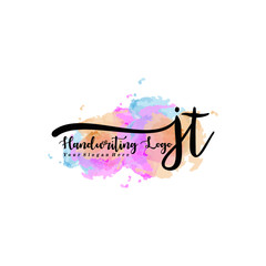Initial JT handwriting watercolor logo vector. Letter handwritten logo template,watercolor template for, beauty, fashion, wedding, wedding invitation, business card