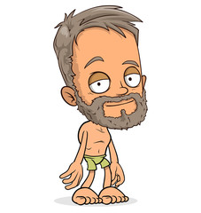 Obraz premium Cartoon funny tired standing boy character with beard. Layered EPS ready for animations. Isolated on white background. Vector icon.