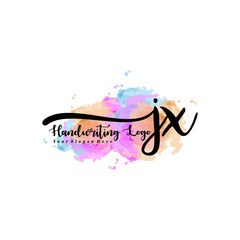 Initial JX handwriting watercolor logo vector. Letter handwritten logo template,watercolor template for, beauty, fashion, wedding, wedding invitation, business card