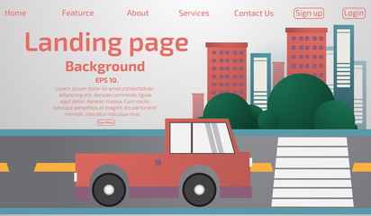 Vector illustration of the website landing page geometry Capital city building concept and car traffic