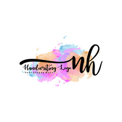 Initial NH handwriting watercolor logo vector. Letter handwritten logo template,watercolor template for, beauty, fashion, wedding, wedding invitation, business card