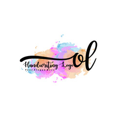 Obraz premium Initial OL handwriting watercolor logo vector. Letter handwritten logo template,watercolor template for, beauty, fashion, wedding, wedding invitation, business card