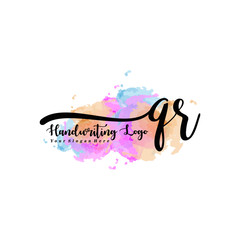 Obraz premium Initial QR handwriting watercolor logo vector. Letter handwritten logo template,watercolor template for, beauty, fashion, wedding, wedding invitation, business card