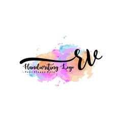 Initial RV handwriting watercolor logo vector. Letter handwritten logo template,watercolor template for, beauty, fashion, wedding, wedding invitation, business card