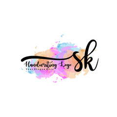 Initial SK handwriting watercolor logo vector. Letter handwritten logo template,watercolor template for, beauty, fashion, wedding, wedding invitation, business card