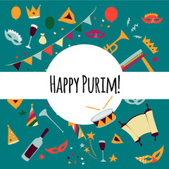 Vector illustration Happy Purim carnival set of design elements.