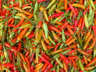 Red and green chillies background