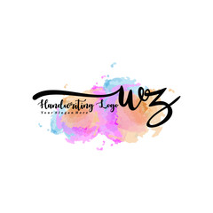 Initial WZ handwriting watercolor logo vector. Letter handwritten logo template,watercolor template for, beauty, fashion, wedding, wedding invitation, business card
