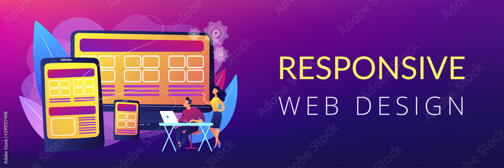 Poster adaptive mobile app interface, web optimization. responsive web design, responsive website developme
