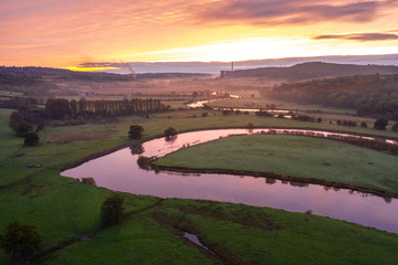 Aerial view over River Severn Bend at Sunrise