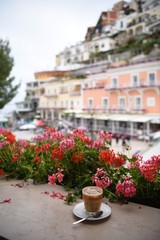 Enjoying a cappuccino in Positano, Amalfi Coast, Italy