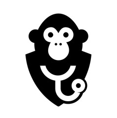 Monkey with stethoscope. Black Icon.