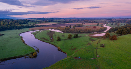 Aerial view over River Severn Meander at Sunrise