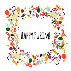 Vector illustration Happy Purim carnival. Frame in the form of a wreath.