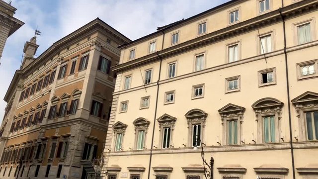 View of Piazza Colonna in Rome with the Montecitorio building housing the Chamber of Deputies and the facade of Palazzo Chigi, home of the Prime Minister and the Italian Government