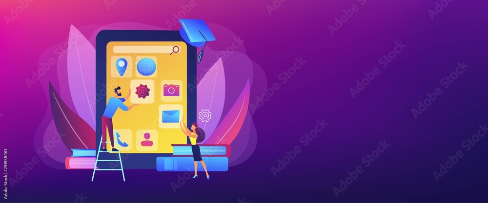 Poster e- learning. education process. training application. mobile app development courses, mobile apps on