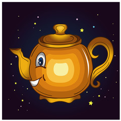 teapot on a dark background. Fairy kettle