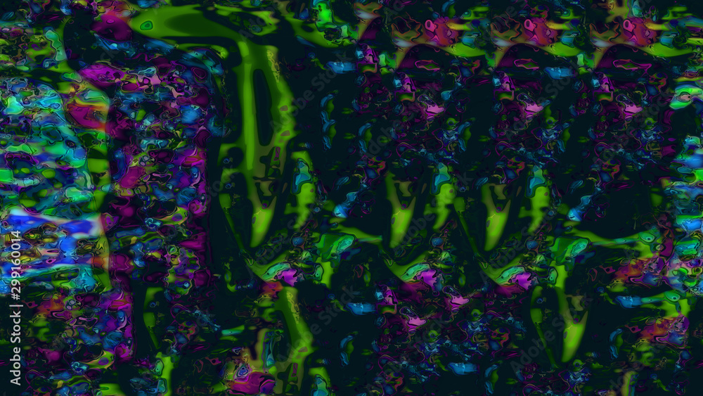 Poster abstract pattern of multi-colored blots on a dark background violet-green-blue, 3d graphics,seamless
