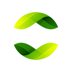 Ecology sphere logo formed by twisted green leaves. - obrazy, fototapety, plakaty