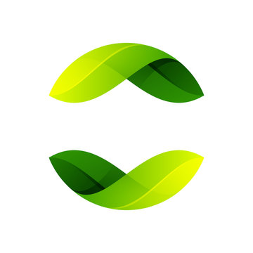 Ecology sphere logo formed by twisted green leaves.