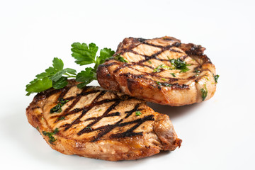  Grill restaurant meat menu-grilled pork chops. Isolate.