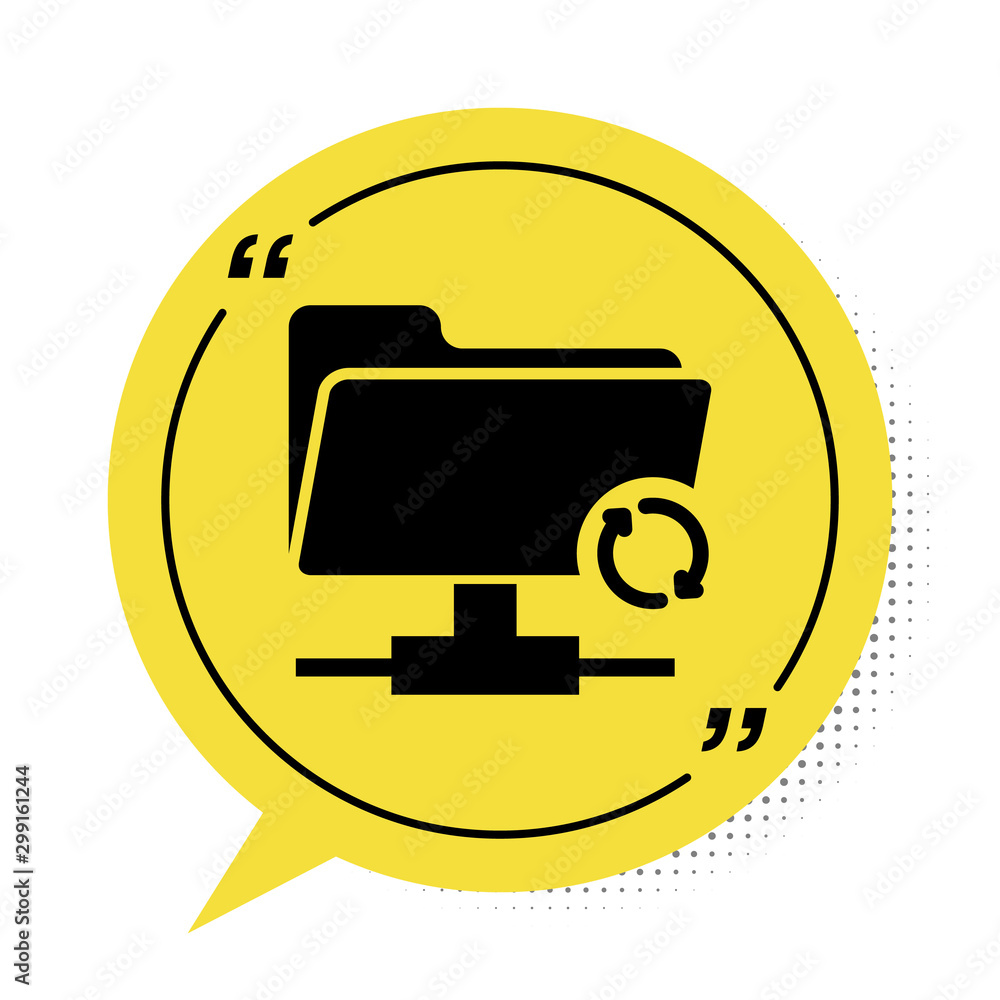Poster black ftp sync refresh icon isolated on white background. software update, transfer protocol, router
