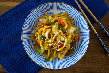 Food photogprahpy of japanese udon noodles yaki udon
