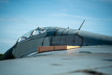 Fototapeta na wymiar Vintage rusty jet fighter pilot cabin view