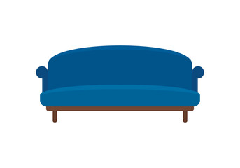 Blue soft retro sofa icon in flat style