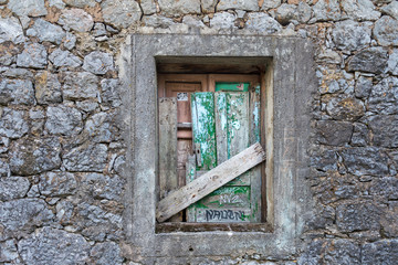 Wooden window with repairs made