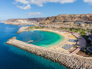 Landscape with Amadores beach on Gran Canaria, Spain - obrazy, fototapety, plakaty
