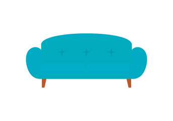 Blue modern sofa icon in flat style