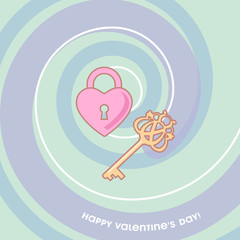 Happy Valentine's Day card with lock and key