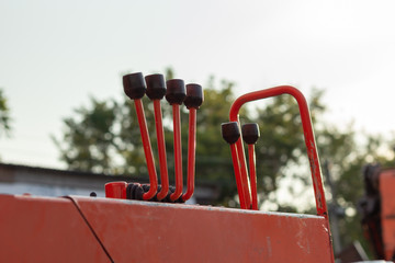 Old crane truck hydraulic control,hydraulic for controlling the functions of the truck equipment. © warongdech