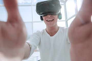 close up. modern designer looking at a virtual project.