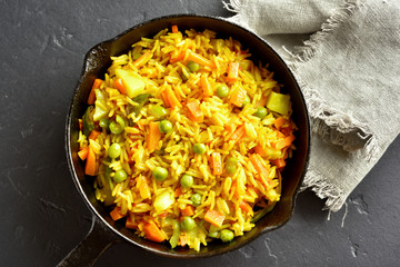 Vegetarian pilaf in frying pan