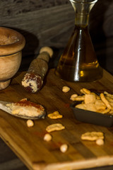 Photography of some chickpea chips with olive oil and paprika.