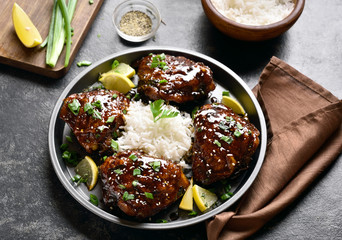 Sweet and spicy honey grilled chicken thighs with rice