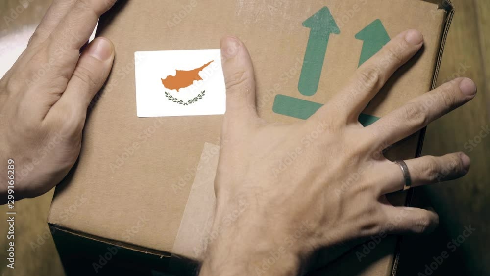Poster marking package with the cypriot flag label. import or export in cyprus related clip