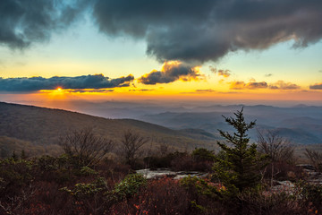 A Dramatic view from Rough Ridge Lookout , Blue Ridge Parkway in fall season.