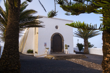 Fototapeta na wymiar Ermita de las Nieves church on the top of the mountain on Lanzarote island