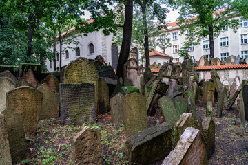 Old Jewish Cemetery Prague in Czech Republic.