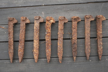  Rusty railway nail close up             