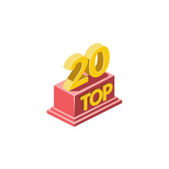 Top 20, Best, Winner award. Vector 3d isometric, color web icon, new flat style. Creative illustration design, idea for infographics.