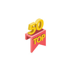 Top 50, Best, Winner award. Vector 3d isometric, color web icon, new flat style. Creative illustration design, idea for infographics.