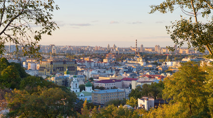 Panorama Kyiv trees skyline Ukraine