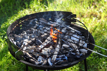 Charcoal fire in barbecue grill