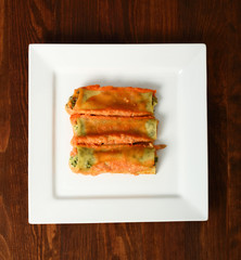 Cannelloni verdi. Pasta with spinach and ricotta.