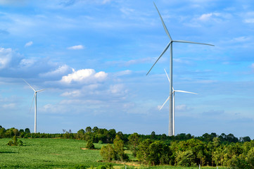 concept idea eco power energy. wind turbine on hill